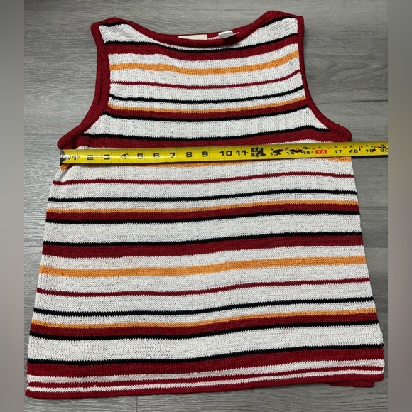 First Issue Liz Claiborne Striped Knit Sweater Tank Top Retro White Red Mustard - Picture 8 of 9